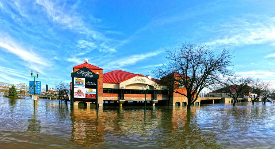 photo showing flooded mall parking lot
