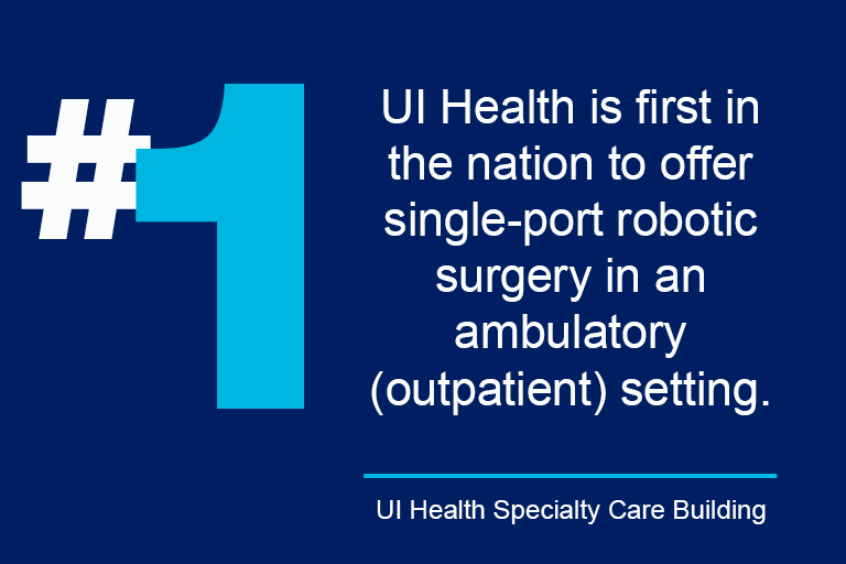 graphic showing large number 1, with the text UIHealth is first in the nation to offer single-port robotic surgery in an ambulatory setting