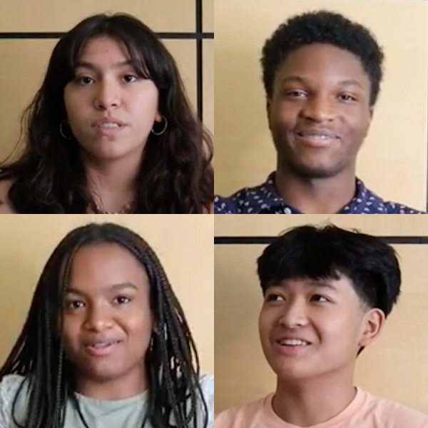 photos of four students of color who appear in the video