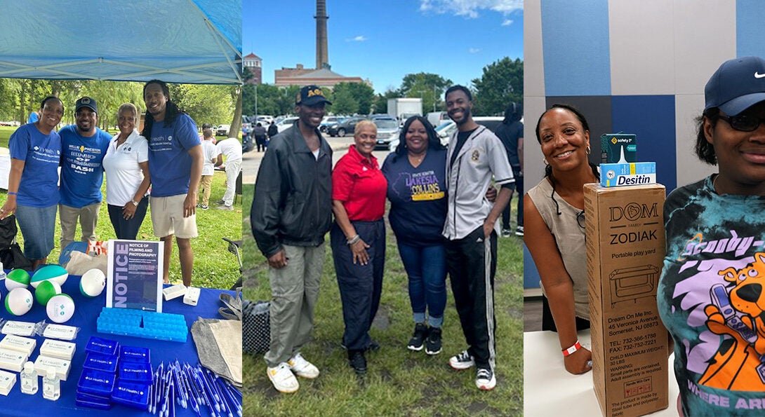 three photos of UIC and UI Health staff at various community events