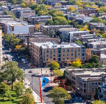 Aerial view of Chicago’s Humboldt Park neighborhood 