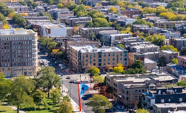 Aerial view of Chicago’s Humboldt Park neighborhood