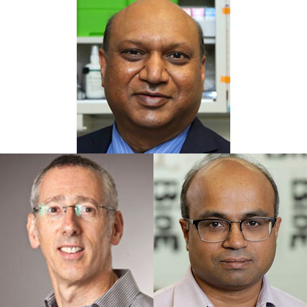 individual photos of three men, each in their lab